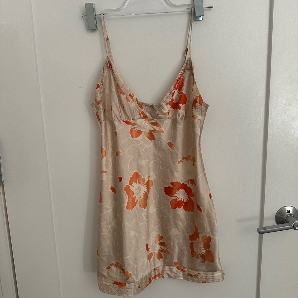 Victoria's Secret Floral Satin Chemise in Cream and Orange